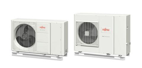 Fujitsu Waterstage MB monoblokkos hőszivattyú két méretben, állványon