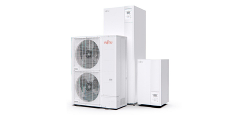 Fujitsu Waterstage Super High Power levegő-víz hőszivattyú kültéri egysége tárolóval és beltéri egységgel